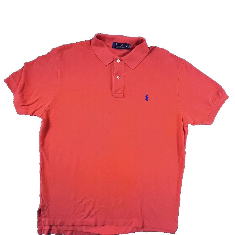 Polo Ralph Lauren Polo Shirt Mens Large Coral Orange Short Sleeve Pique Cotton